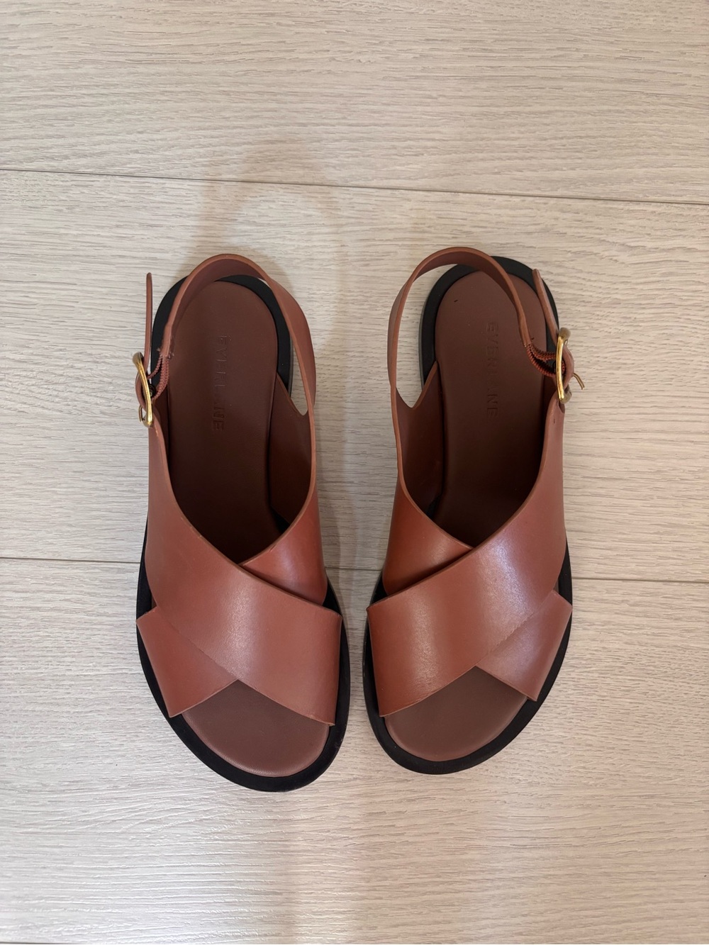 Everlane Tan Leather Crisscross Slingback Sandals